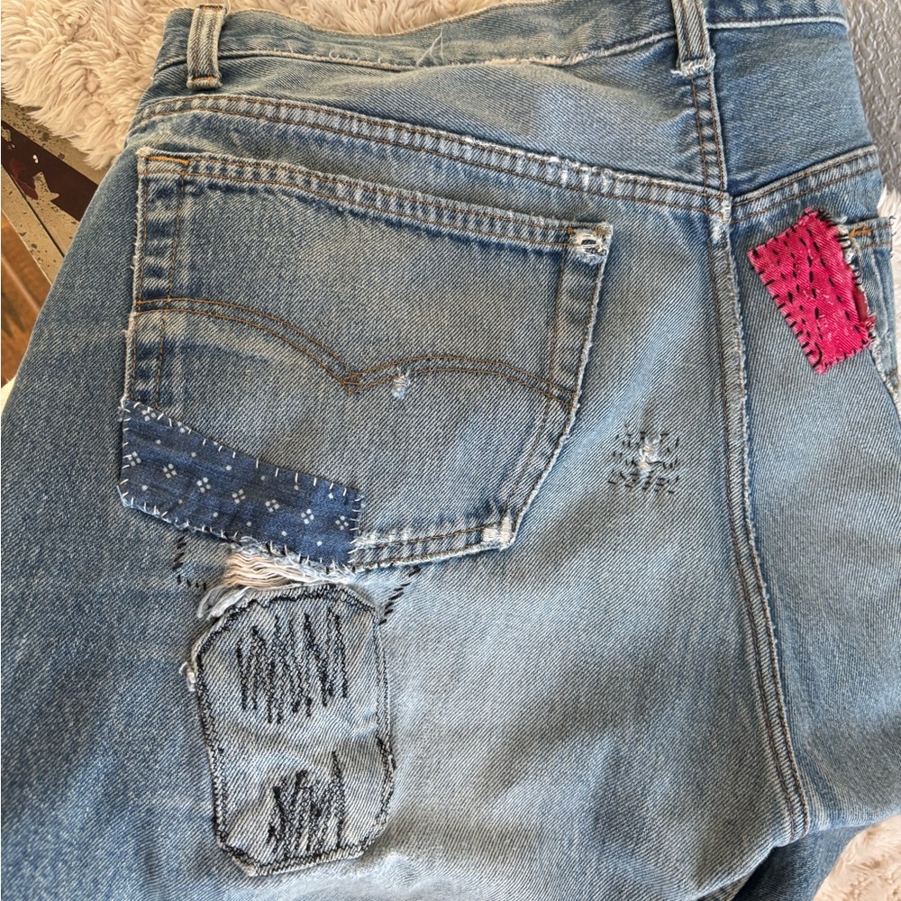 Wabi Sabi /kentsugi Repaired vintage Levi’s 501 Denim Jeans 36x32 USA 80’s - Picture 3 of 15